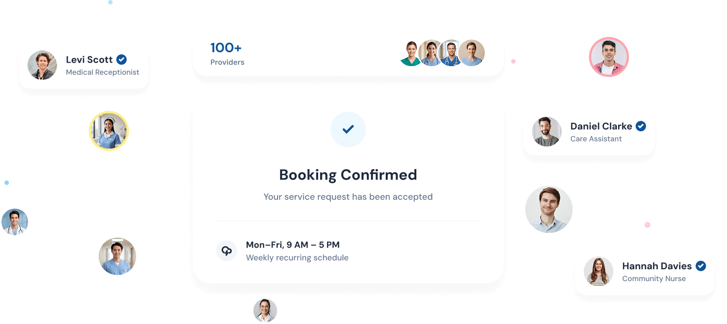 Verified provider profiles and a confirmed booking on Infocare